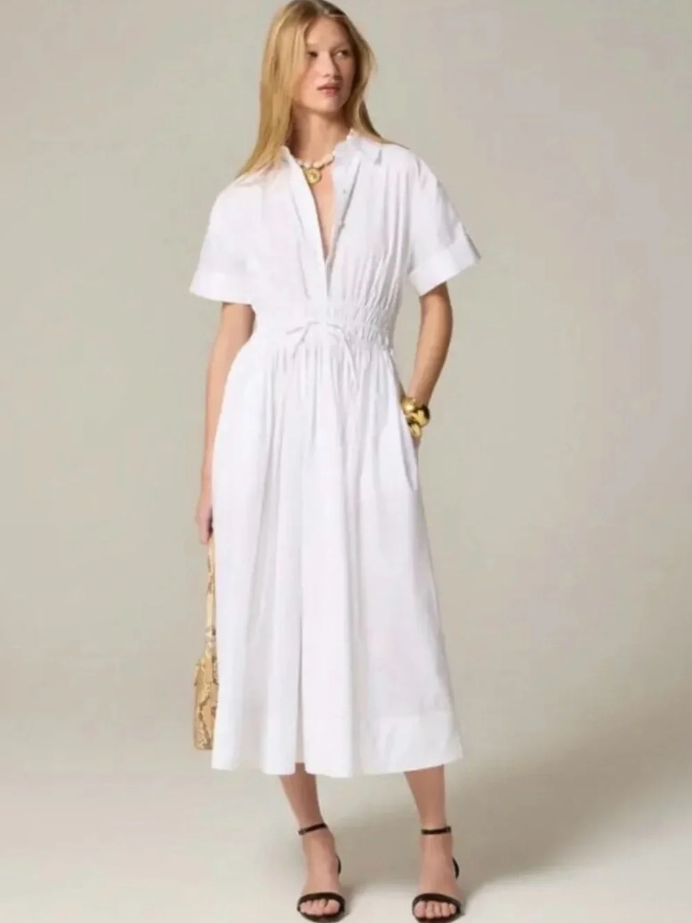 J. Crew Elena Shirt-Dress in Cotton Poplin White Size 2 NWT